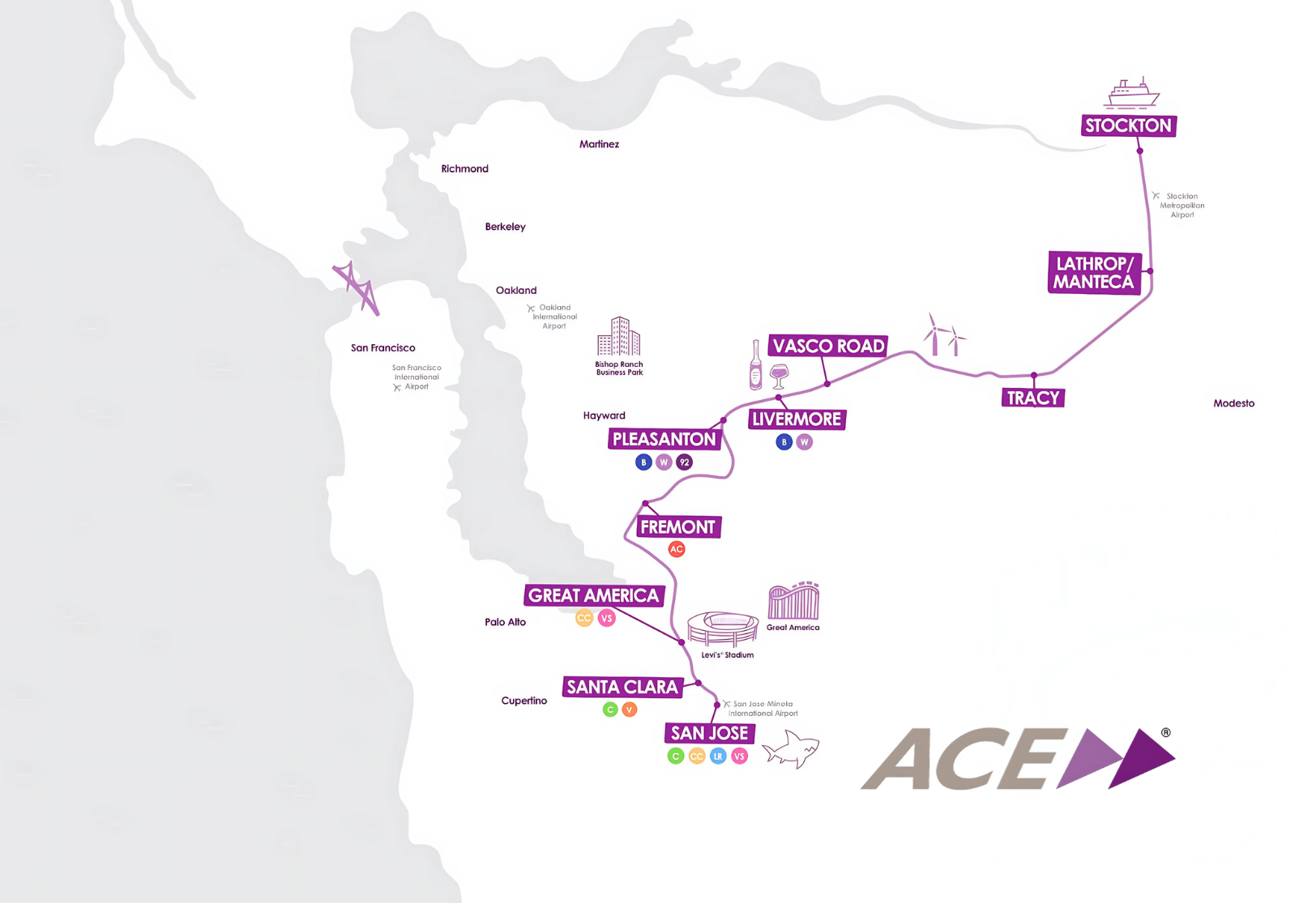 San Joaquin Regional Rail Commission’s ACE Rail system map